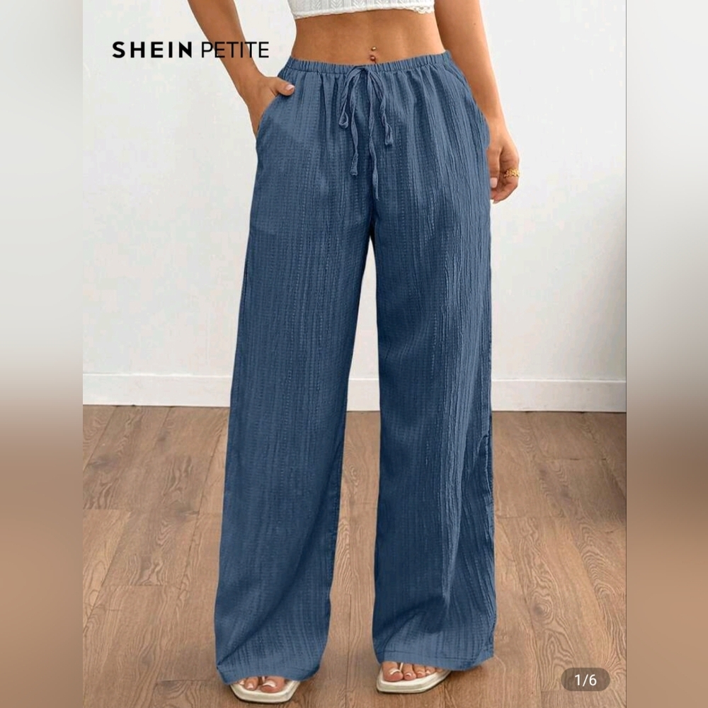 SHEIN Petite Blue Wide Leg Pants